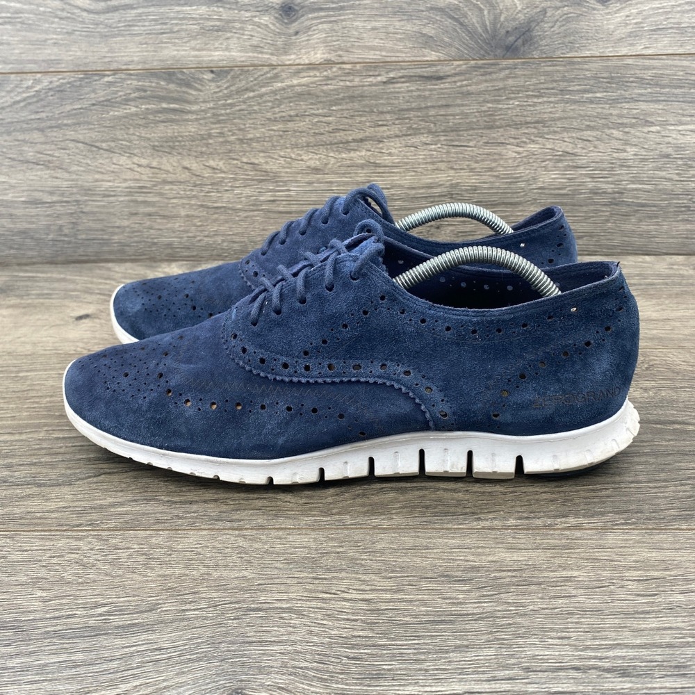 Cole Haan Zerogrand Womens Navy Suede Wingtip Oxford Shoes 9 B D44805
